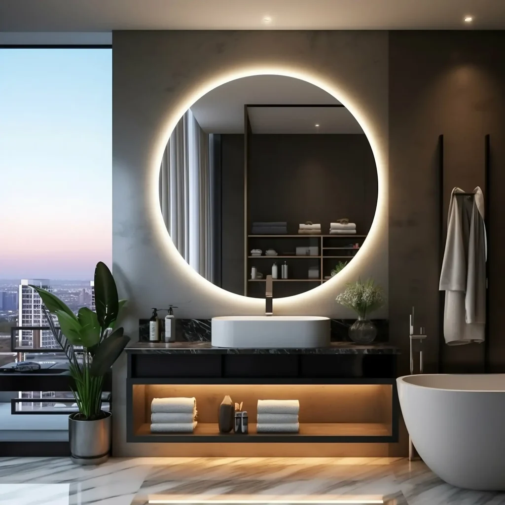 miroir unique, salle de bain, sur-mesure, fabrication